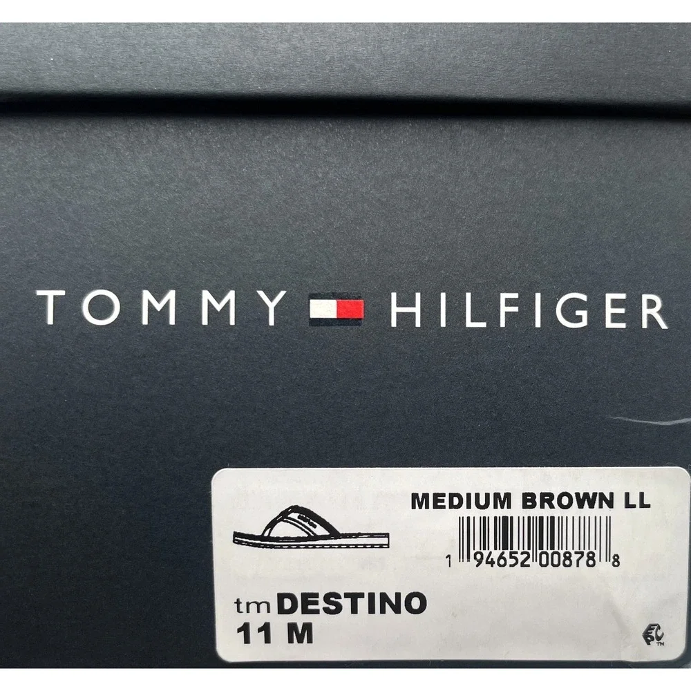 Tommy‎ Hilfiger Mens Destino Thong Sandal Size 11 Brown Faux Leather Flexible